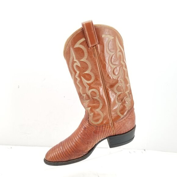 Tony Lama Teju LizardBoots Mens Vintage Cowboy Western Pull on Brown 8025 8.5 - Picture 6 of 10